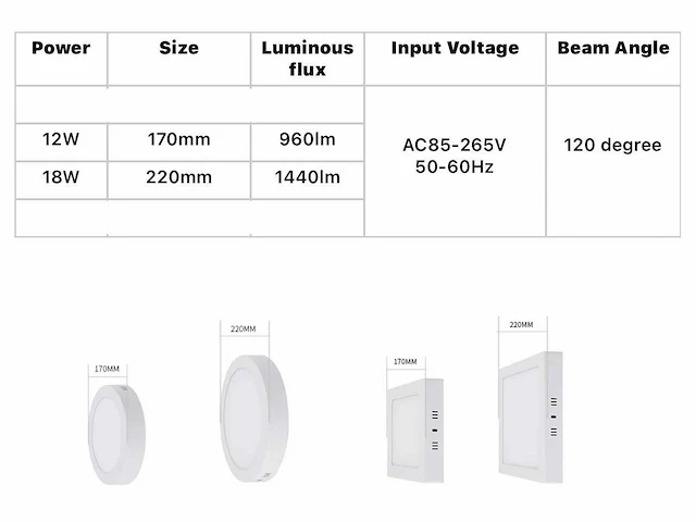 60 x led paneel 12w - led smd - opbouw - rond - 6500k (daglicht) - afbeelding 4 van  4