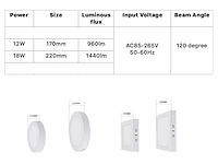 60 x led paneel 12w - led smd - opbouw - rond - 6500k (daglicht) - afbeelding 4 van  4