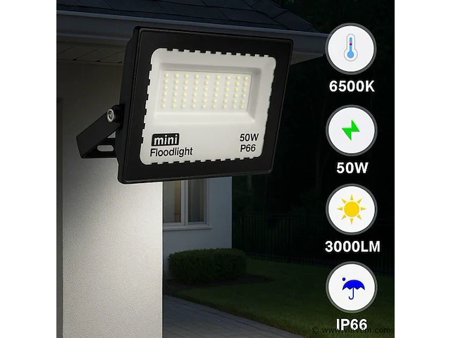 60 x led schijnwerper 50w mini – 6500k koud wit – ip65 – 4000 lm – smd - afbeelding 1 van  5