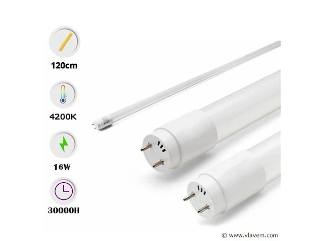 60 x t8 led buizen – 16w – 120cm – 4200k neutraal wit – fluorescerende vervanging – 25.000h - afbeelding 1 van  4
