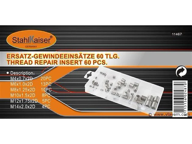 60delige set schroefdraad herstelling - afbeelding 1 van  2