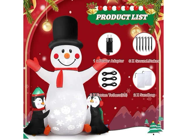 6ft victop opblaasbare kerstdecoratie (180 cm) - afbeelding 2 van  4