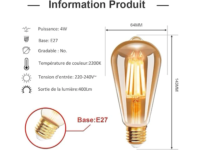 6w edison vintage led-lampen - afbeelding 3 van  4