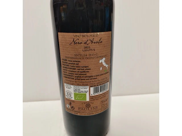 6x 75cl paolini nero d'avola vino biologico - afbeelding 2 van  2