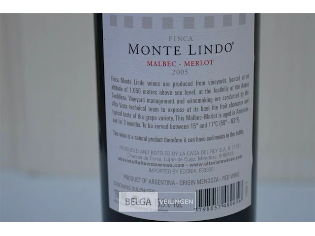 6x750ml monte lindo, 2005, 13,5% , argentinië - afbeelding 3 van  5