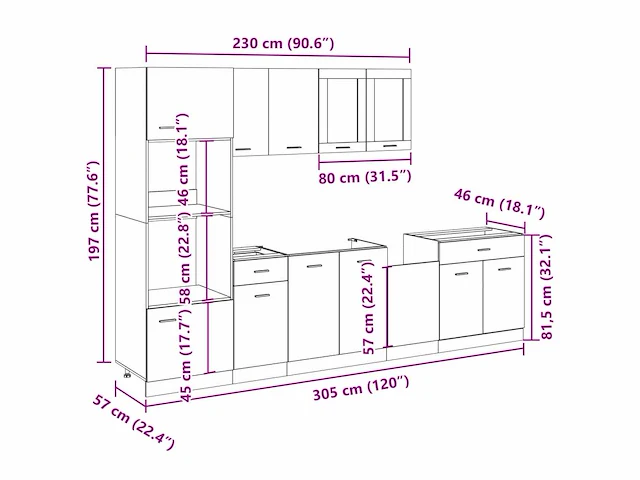 7-delige sonoma eiken keukenkastenset - levering alleen in belgië - afbeelding 4 van  6