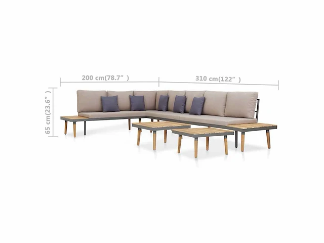 7-persoons tuinmeubelen met kussens solid acacia brown - levering enkel in belgië - afbeelding 8 van  8