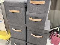 7 stoffen opbergdozen met bruin leder handvat - afbeelding 1 van  3