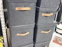 7 stoffen opbergdozen met bruin leder handvat - afbeelding 2 van  3