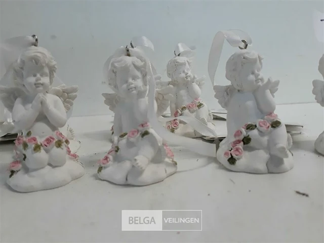7 x hangdeco engel 6 cm met roze bloemen - afbeelding 3 van  3