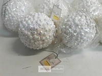 7 x kerstbal pvc wit met roze/paarse dotjes - afbeelding 3 van  3