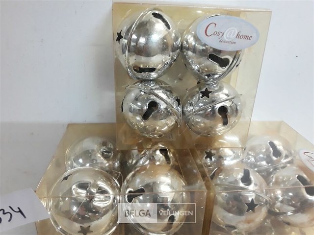 7 x kerstballen zilver met belletje 4 cm - afbeelding 3 van  3