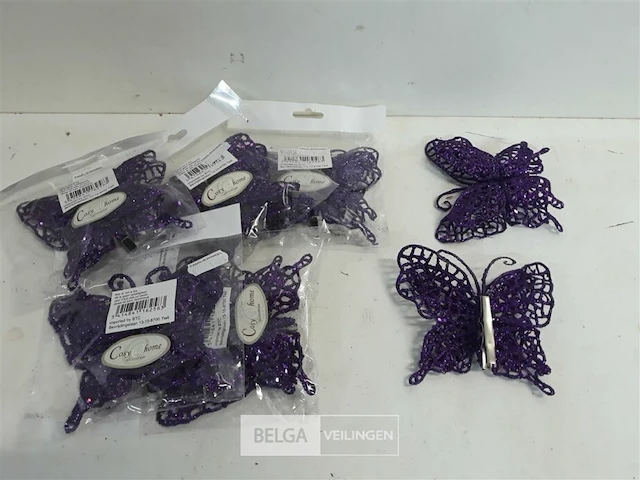 7 x vlinder paars met clip - afbeelding 1 van  3