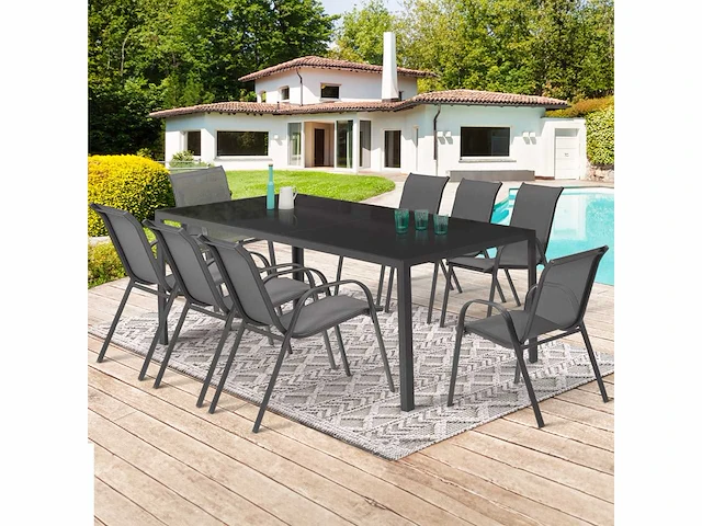 8-persoons tuinmeubelen in antraciet, grijs textileen en gehard glas - afbeelding 1 van  9