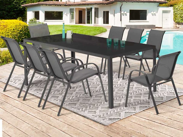 8-persoons tuinmeubelen in antraciet, grijs textileen en gehard glas - afbeelding 1 van  10