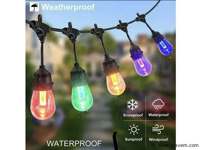 8 x 10 meter rgb led lichtslinger – e27 – waterdicht ip65 – binnen & buiten - afbeelding 1 van  4
