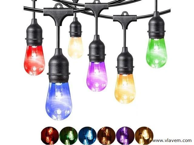 8 x 10 meter rgb led lichtslinger – e27 – waterdicht ip65 – binnen & buiten - afbeelding 3 van  3