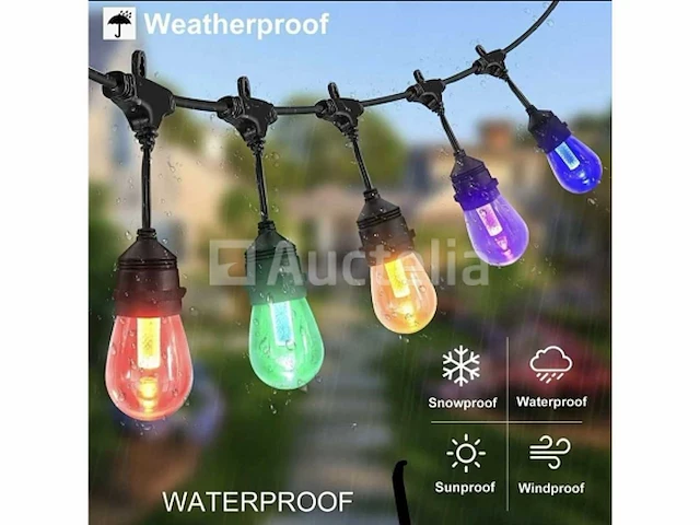 8 x 10 meter rgb led lichtslingers – e27 – ip65 waterdicht – binnen & buiten - afbeelding 1 van  4