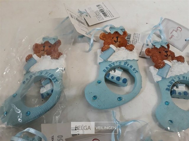 8 x baby's first christmas kerstsok met beer + deco 11 cm - afbeelding 3 van  3