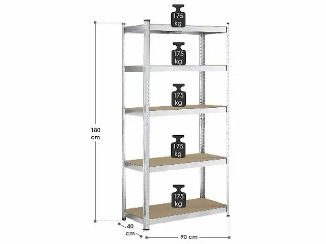 8 x basic opbergplanken set van 8 180 x 90 x 40 cm - afbeelding 6 van  6