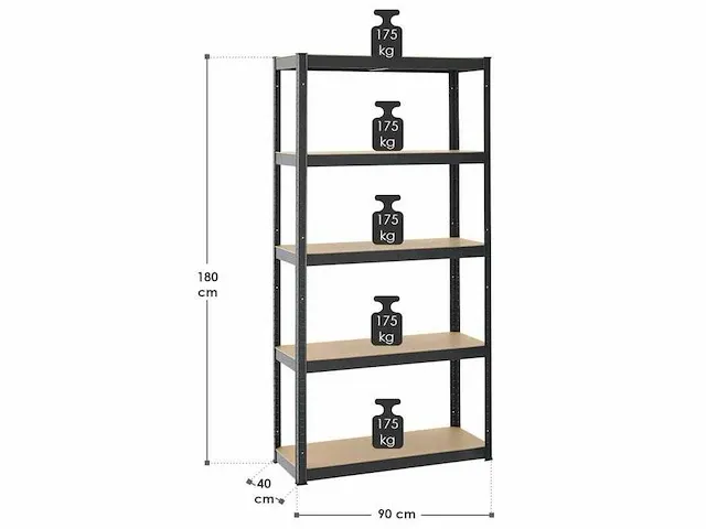8 x basic opbergplanken set van 8.180 x 90 x 40 cm - afbeelding 3 van  5