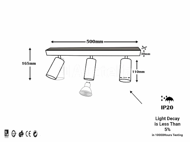 8 x gu10 opbouwarmatuur – 3 draaibare spots – zwart – aluminium – 350°/70° draaibaar – ip20 - afbeelding 2 van  5