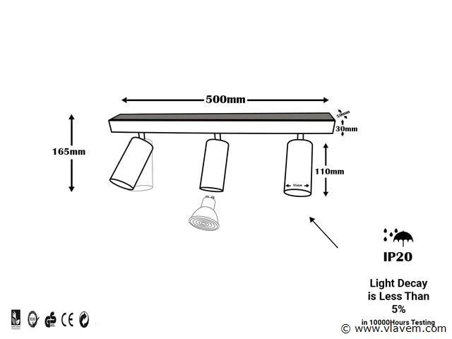 8 x gu10 opbouwarmatuur – 3 draaibare spots – zwart – aluminium – draaibaar 350°/70° – ip20 - afbeelding 4 van  5