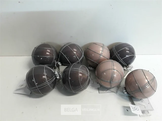 8 x kerstbal 8 cm glas met lijnen 2 assorti - afbeelding 1 van  3