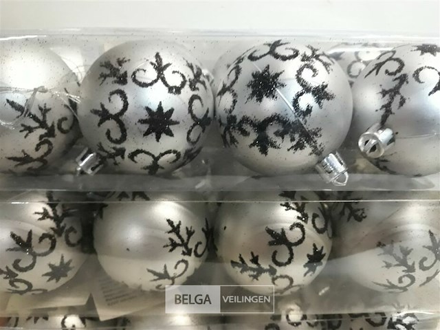 8 x kerstballen 5 cm pvc zilver zwart - afbeelding 3 van  3