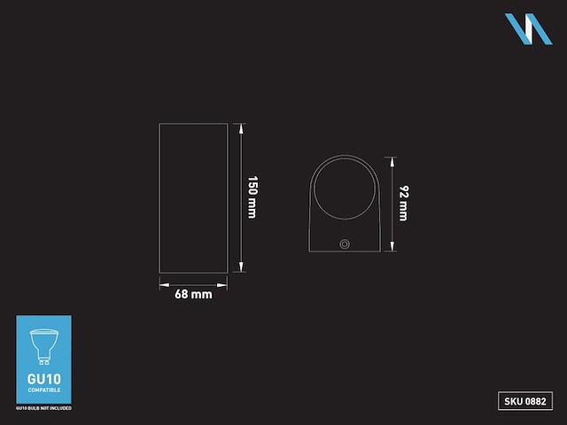 8 x wandlamp halfrond gu10 duo fitting zwart waterdicht - afbeelding 7 van  7