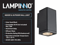 8 x wandlamp rechthoekig gu10 fitting zand zwart waterdicht - afbeelding 5 van  6