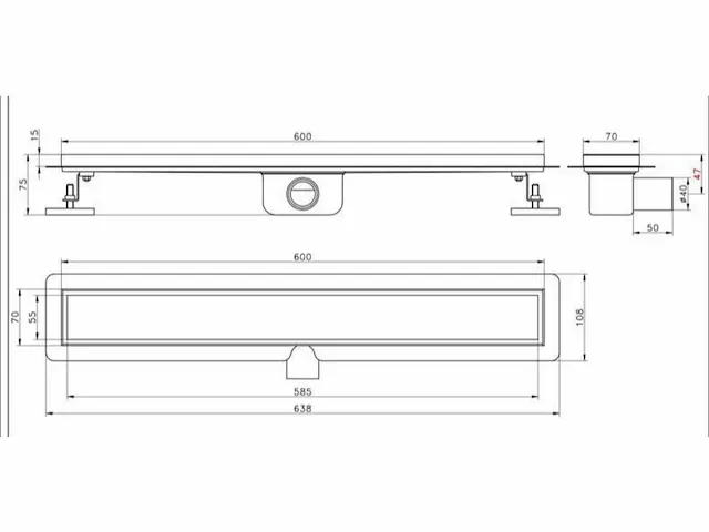 80cm linea mat zwart douchegoot design met streep gaten - afbeelding 6 van  6