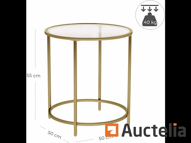 [8408-062] kleine tafel rond, getemperd glas bovenkant, goud - afbeelding 1 van  7