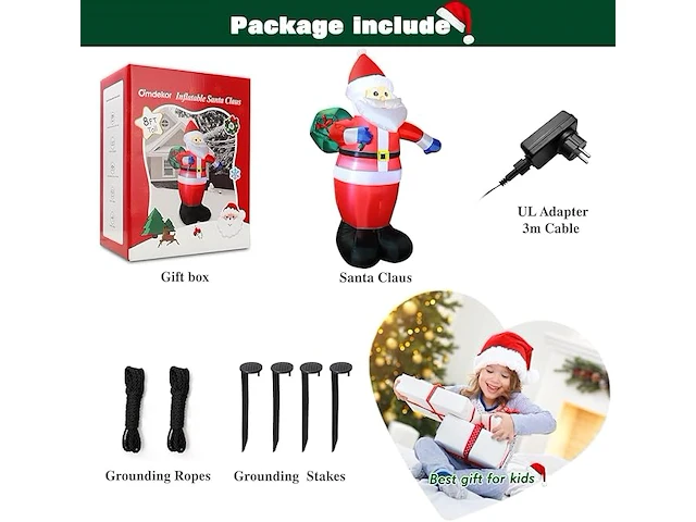 8ft opblaasbare kerstman met led licht (244 cm) - afbeelding 2 van  4