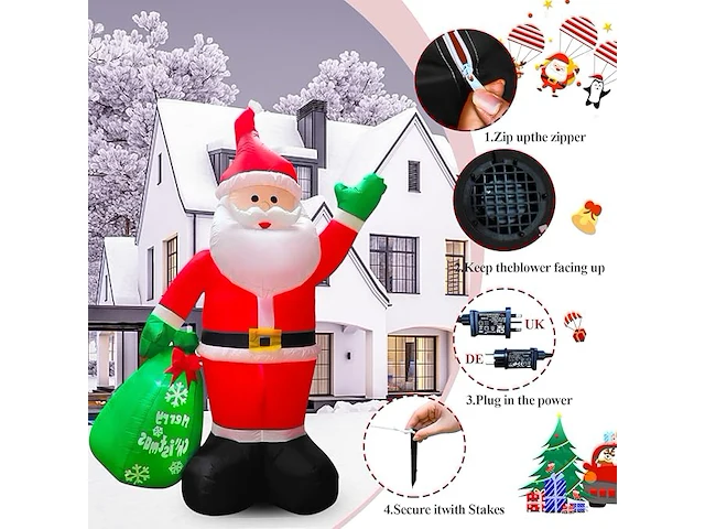 8ft opblaasbare kerstman met led licht (244 cm) - afbeelding 3 van  4