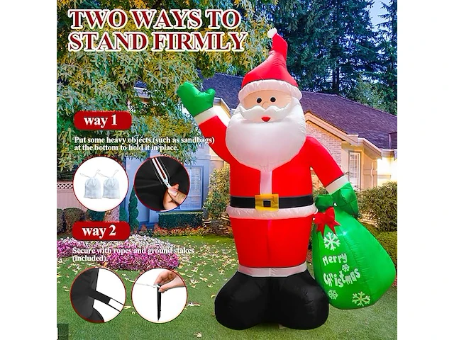 8ft opblaasbare kerstman met led licht (244 cm) - afbeelding 4 van  4
