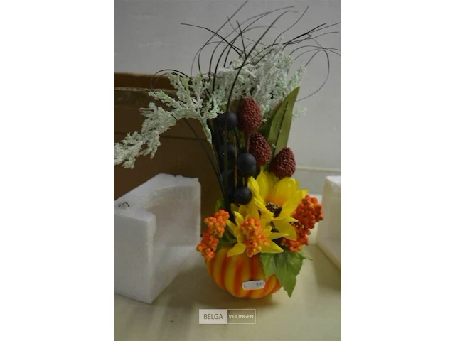 8x plastic bloemen in pompoen deco - afbeelding 1 van  3