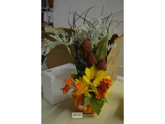 8x plastic bloemen in pompoen deco - afbeelding 2 van  3