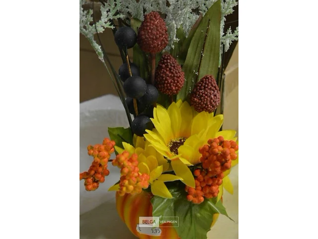 8x plastic bloemen in pompoen deco - afbeelding 3 van  3