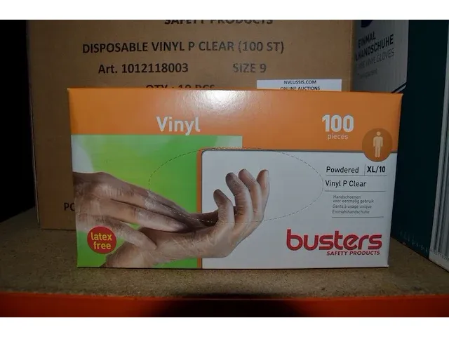 9 dozen x 100 stuks vinyl handschoenen buster maat xl - afbeelding 1 van  2