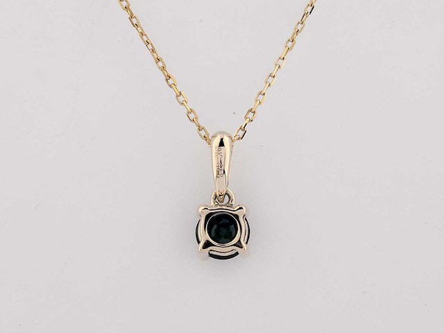 9-karaats geelgouden ketting met hanger met blauwe saffier - afbeelding 3 van  7