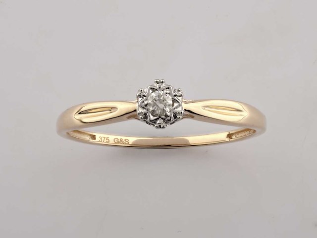 9 kt geelgouden ring met natuurlijke diamant - afbeelding 1 van  8