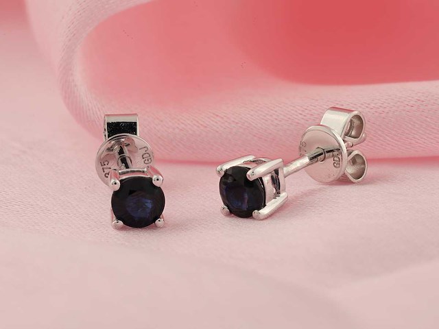 9 kt witgouden oorbel met blauwe saffier - afbeelding 3 van  8