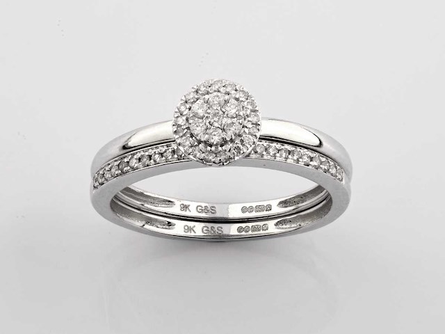 9 kt witgouden ring met natuurlijke diamant - afbeelding 1 van  9