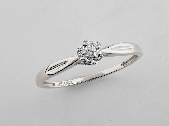 9 kt witgouden ring met natuurlijke diamant - afbeelding 7 van  8