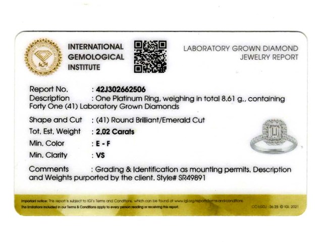 950 platina witte ring 2,02 karaat met in het laboratorium gekweekte diamant - afbeelding 2 van  7