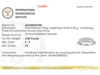 950 platina witte ring met 2,0 ct in het laboratorium gekweekte diamant (maat -eu-54) - afbeelding 2 van  9
