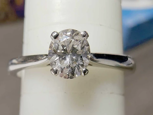 950 platina witte ring met natuurlijke solitare gedolven ovale diamant - afbeelding 4 van  6