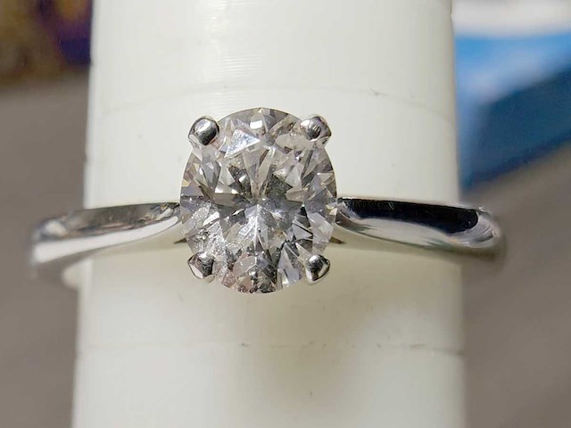 950 platina witte ring met natuurlijke solitare gedolven ovale diamant - afbeelding 5 van  6