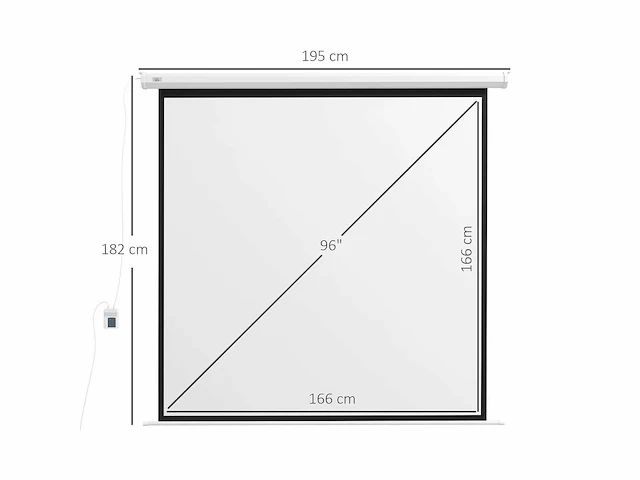 96-inch gemotoriseerd projectiescherm, 1:1 4k hd, wand- of plafondmontage met afstandsbediening, 195l x 8w x 182h cm - afbeelding 3 van  8